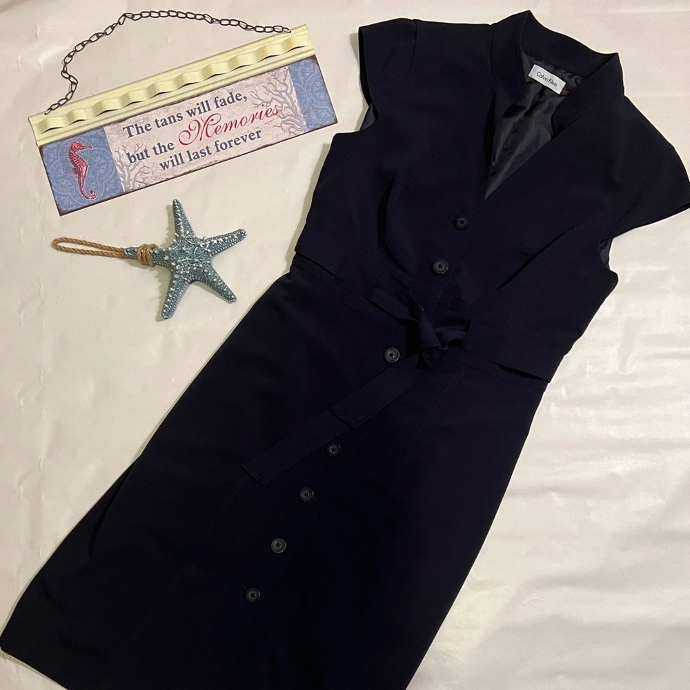 Calvin Klein Navy Dress - Fitted, Cap Sleeves